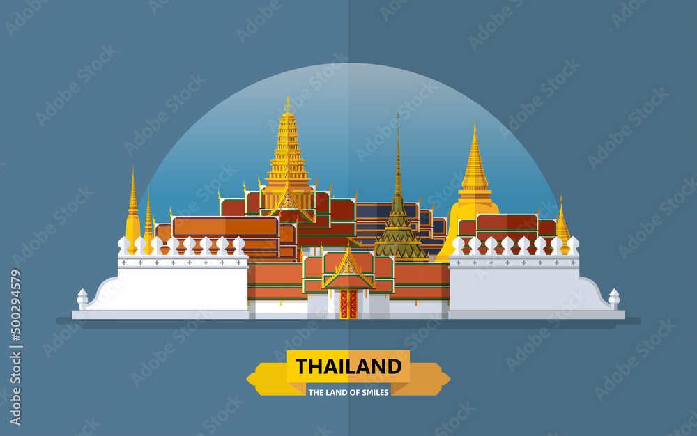 Naklejka premium Thailand travel concept The Most Beautiful Places To Visit In Thailand in flat style in flat design color.