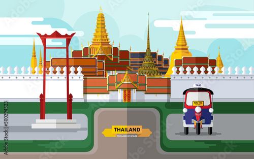 Thailand travel concept The Most Beautiful Places To Visit In Thailand in flat style in flat design color.