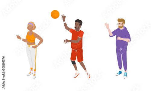 Set of different isometric people on white. Vector illustration flat design isolated. Male and female characters. Office and casual clothes. Sport, gym, active wear, training.