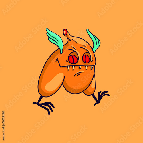 Food monster is an evil headless chicken carcass. Crazy illustration for design or textile print