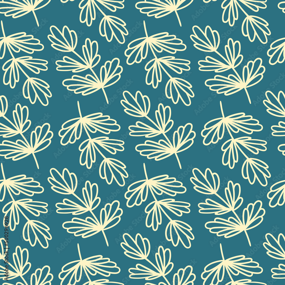 Seamless Floral Pattern with Sketch Branches and Leaves. Nature boho style background, graphic line print