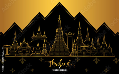Thailand travel concept The Most Beautiful Places To Visit In Thailand in flat style in flat design color.