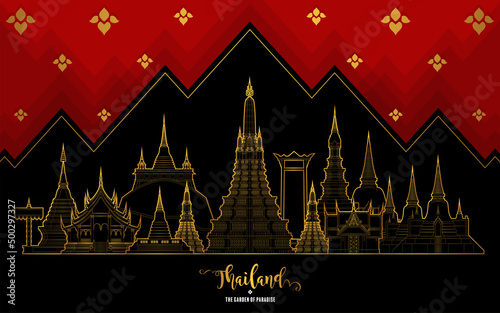 Thailand travel concept The Most Beautiful Places To Visit In Thailand in flat style in flat design color.