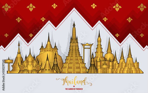 Thailand travel concept The Most Beautiful Places To Visit In Thailand in flat style in flat design color.