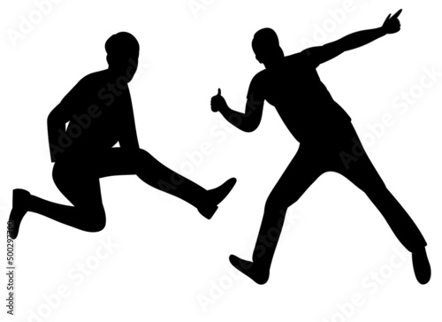 men jumping silhouette, on white background, isolated, vector