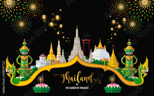 Thailand travel concept The Most Beautiful Places To Visit In Thailand in flat style in flat design color.
