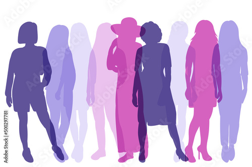 girls, women silhouette, on white background