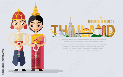 Thailand travel concept The Most Beautiful Places To Visit In Thailand in flat style in flat design color.