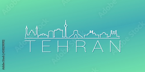Tehran, Tehran Province, Iran Skyline Linear Design. Flat City Illustration Minimal Clip Art. Background Gradient Travel Vector Icon.