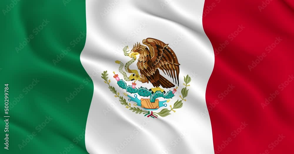 Mexico flag smooth wavy animation. The official flag of the United Mexican States is flying in the wind. The loop is ready. 60 frames per second. Beautifully slows down 2 times at 30 fps. 3D render