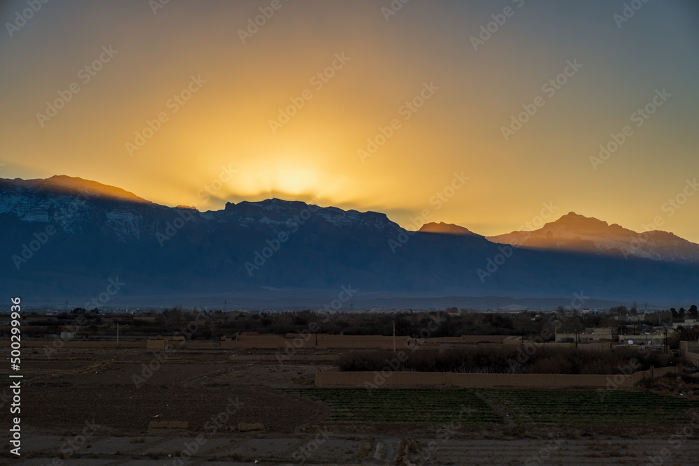 Sunset behind mountain in Iran