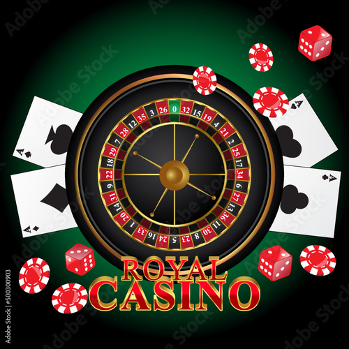 casino roulette table, Casino roulette in black and gold style with poker card, casino vector 