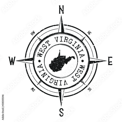 West Virginia, USA Stamp Map Compass Adventure. Illustration Travel Country Symbol. Seal Expedition Wind Rose Icon.