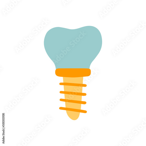 Dental implants surgery concept. Anatomical poster with human teeth. Prosthesis in mouth. Crown abutment and screw medical poster isolated flat vector illustration for clinic or education. 