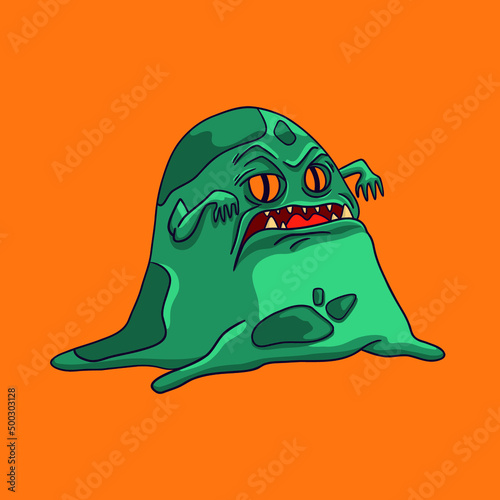 The food monster is evil jelly. Crazy illustration for design or textile print
