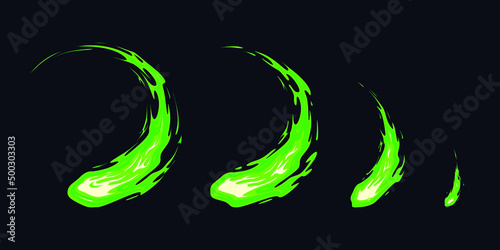 Spritesheet for attacking with a green sword, magic strike, poison, or something else. Animation for educational games or cartoons