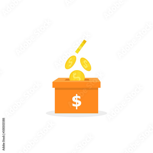 Donation box. Charity to the poor and needy people. Vector illustration isolated on white background.