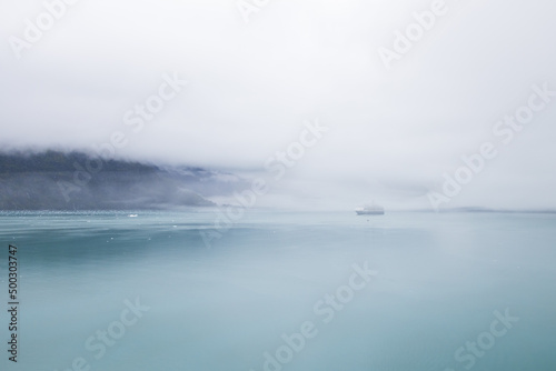 Cruise ship floating through Glacier Bay, Alaska
