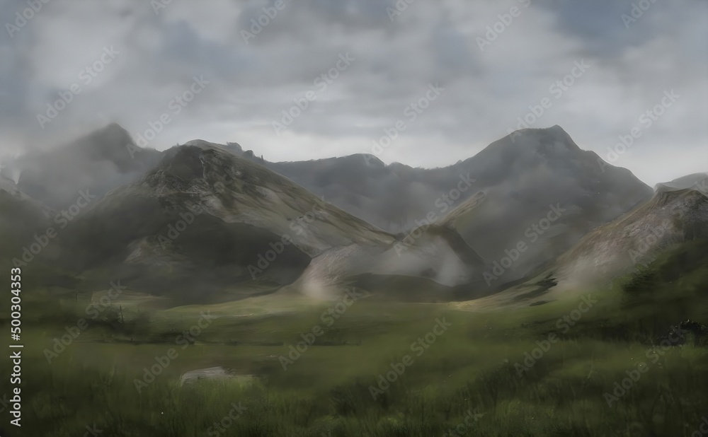 a view of the mountains in the mist a view of the mountains in the mist