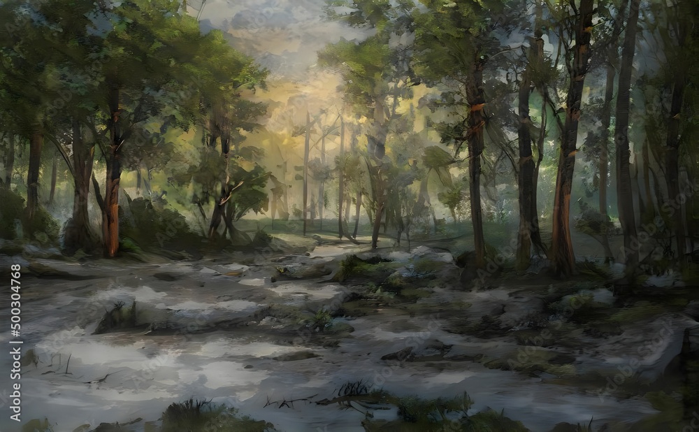 an artistic painting showing a forest an artistic painting showing a forest
