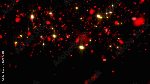 abstract background with shining red Floating Dust Particles Flare Bokeh star on black Background