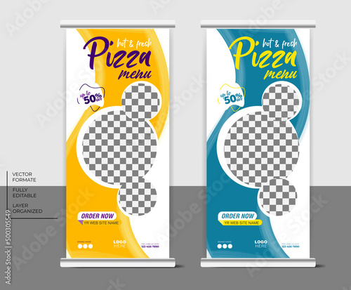 Food rollup banner design for restaurant. creative food roll up banner template, modern food rollup banner