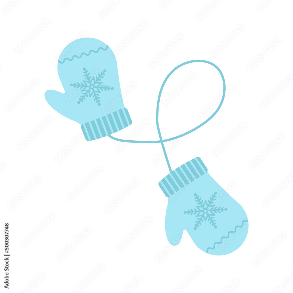 Vector illustration of warm knitted mittens design isolated on transparent background.flat style