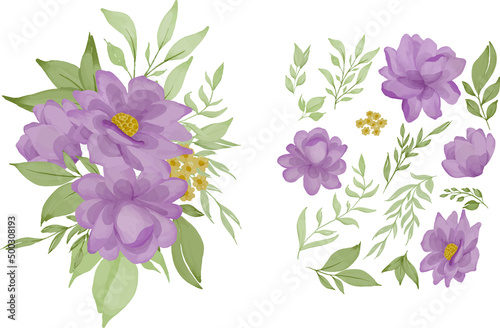 set of rose flower watercolor arrangement bouquet