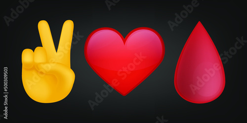Peace Love and Blood Illustration Emoji Design. Motivational Quote Emoticon Vector Symbol.
