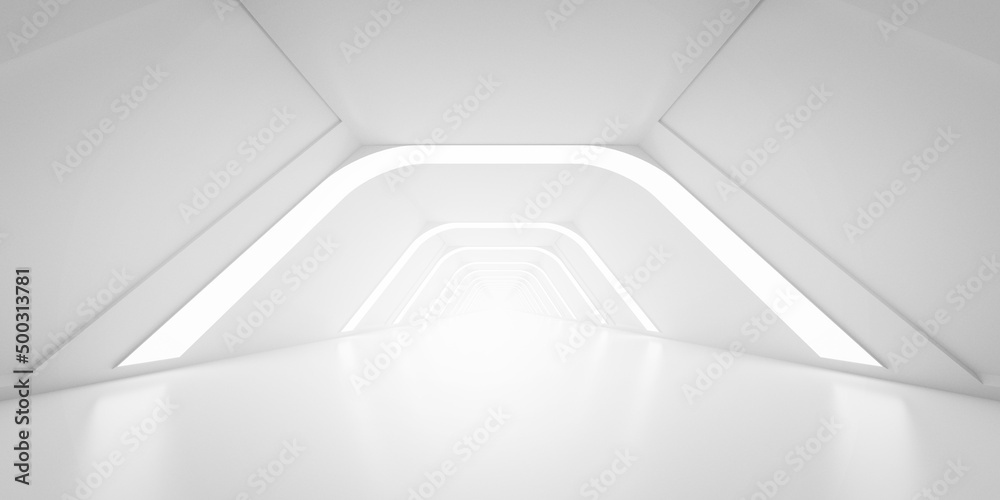 Obraz premium Light Corridor modern background. Futuristic Sci-Fi Tunnel. 3D Rendering