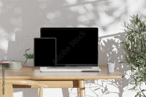 Homeworking office with device - 3d rendering