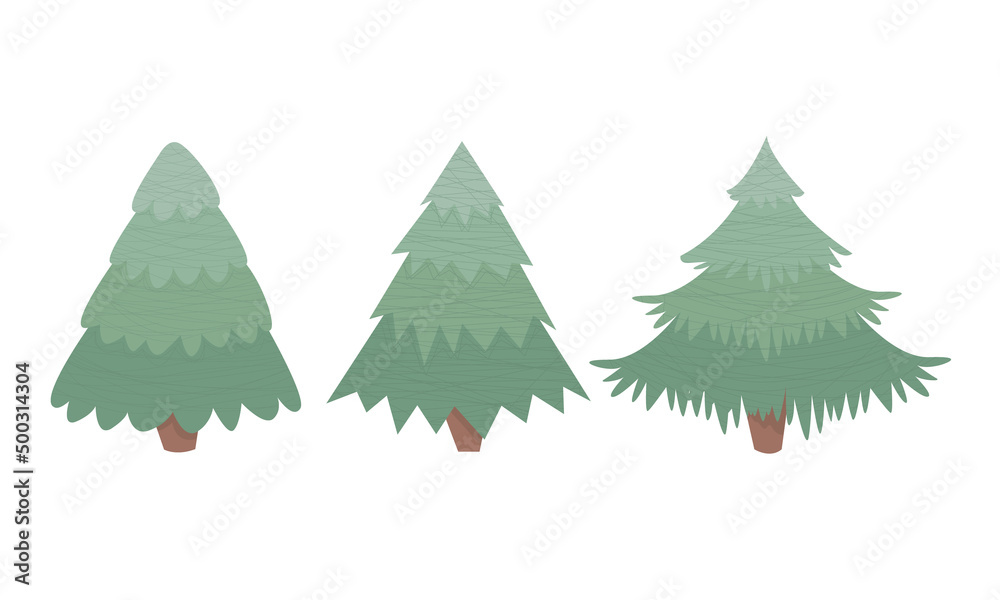 Fototapeta premium Collection of Christmas trees, modern flat design. Can be used for printed materials - leaflets, posters, business cards or for web.
