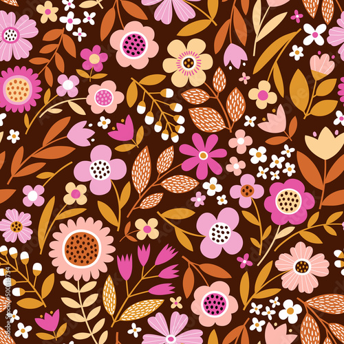 Photographie Seamless vector pattern with hand drawn wildflowers