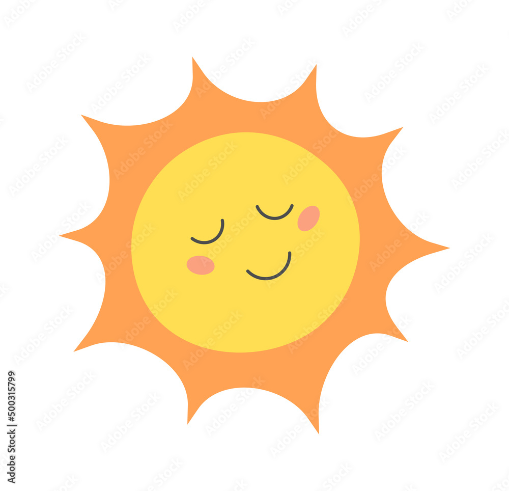 Childish Sun Cartoon. Summertime icon. Vector illustration