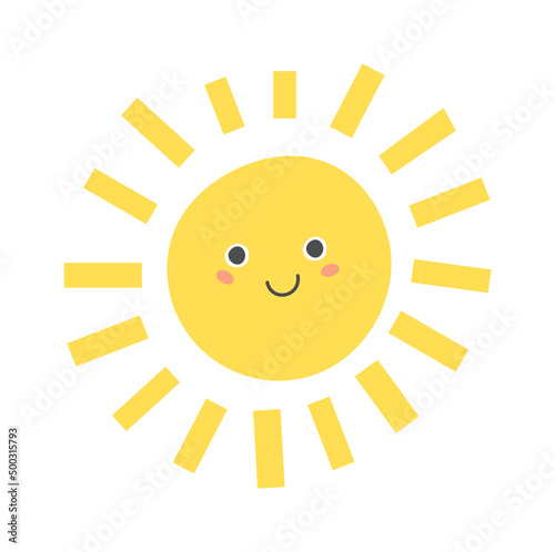 Fototapeta Naklejka Na Ścianę i Meble -  Childish Sun Cartoon. Summertime icon. Vector illustration