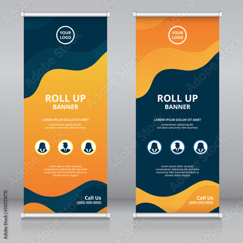 Modern and colorful fluid style abstract roll up banner template. Also suitable for standee or x-banner, flag banner, vertical signboard, vertical billboard, brochure or flyer