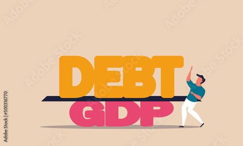 Debt and gdp ratio business investment. Budget crisis and government loss money revenue vector illustration concept. Bankruptcy balancing and expense mortgage. Global economic crash and down interest