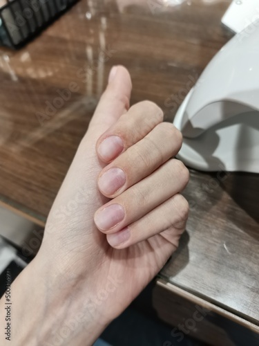female nails after manicure. female manicure in the salon, nails before gel polish. part 1. salon manicure in russia