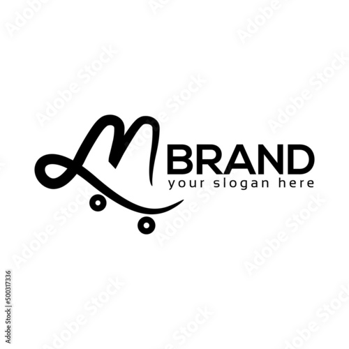 M shopping cart letter logo. Flat design. Vector Illustration on white background.