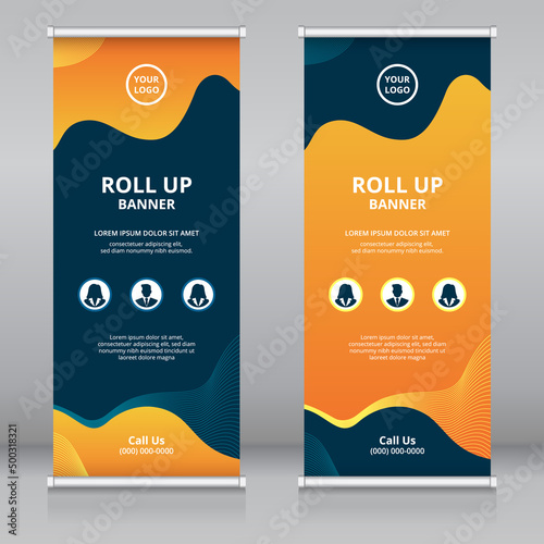 Modern and colorful fluid style abstract roll up banner template. Also suitable for standee or x-banner, flag banner, vertical signboard, vertical billboard, brochure or flyer