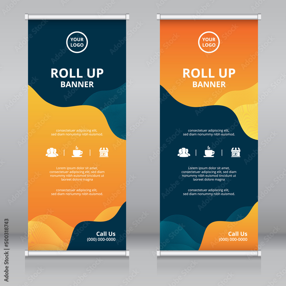Modern and colorful fluid style abstract roll up banner template. Also suitable for standee or x-banner, flag banner, vertical signboard, vertical billboard, brochure or flyer