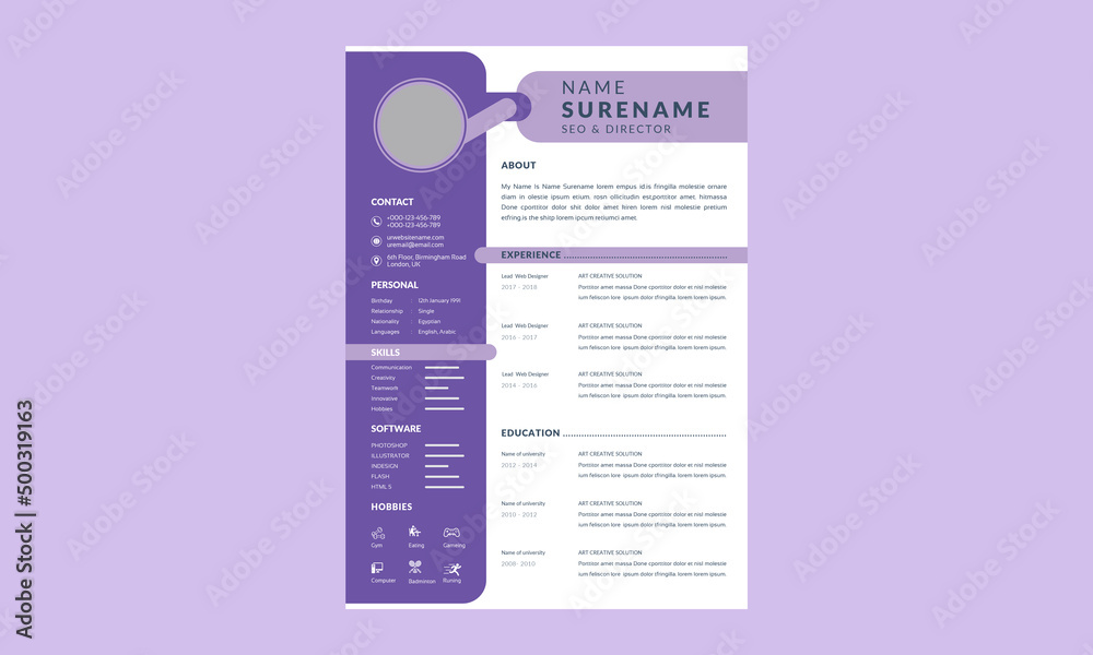 Cv template professional resume design Stock Vector | Adobe Stock