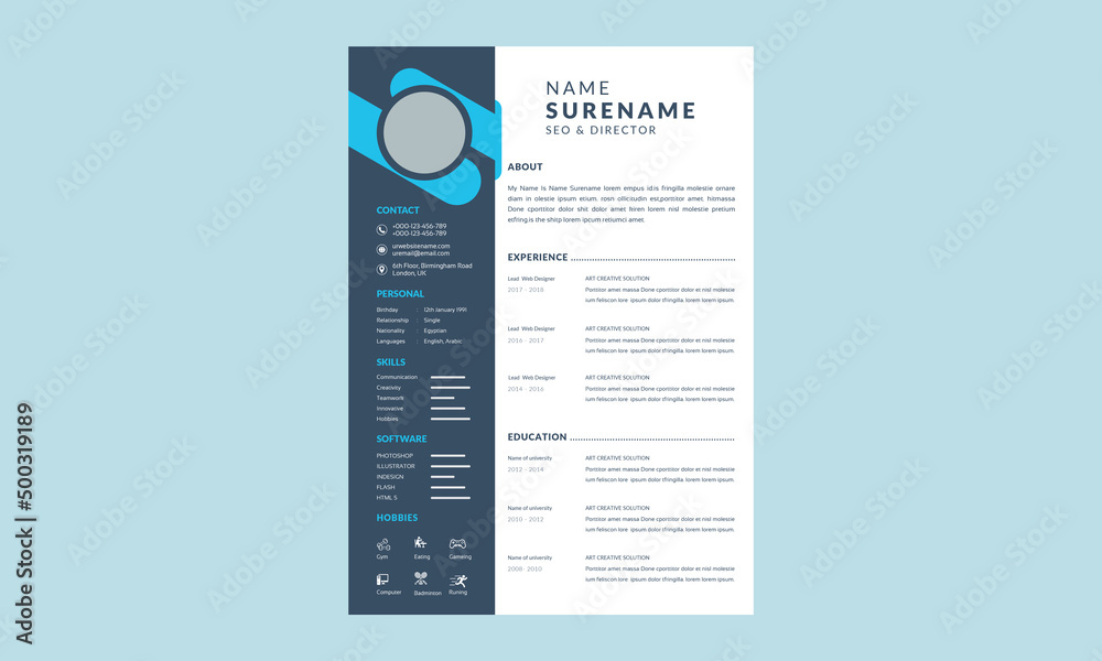 Cv template professional resume design Stock Vector | Adobe Stock