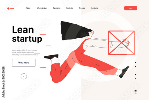 Startup illustration, website landing template Flat line vector modern concept illustration, startup metaphor. Concept of building new business, strategy, company processes. Lean startup