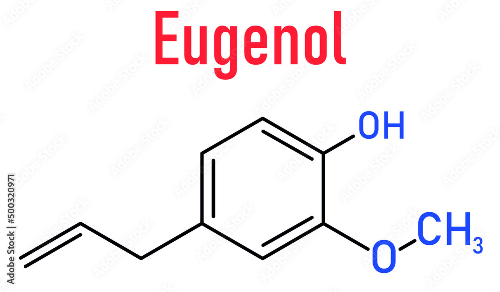 Eugenol herbal essential oil molecule. Present in cloves, nutmeg, etc