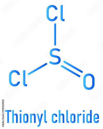 Thionyl chloride or SOCl2 chemical reagent molecule. Skeletal chemical formula.