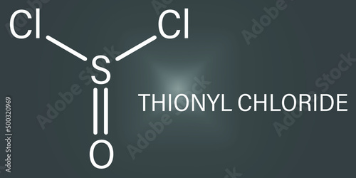 Thionyl chloride or SOCl2 chemical reagent molecule. Skeletal chemical formula. photo