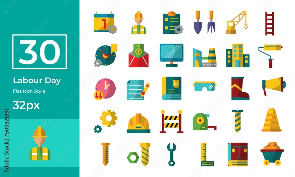 Simple Labour Day icon set flat style. Contain such labor day calendar, schedule, factory, ruler, and more. Simple Labour Day icon set flat style. Contain such labor day calendar, schedule, factory, ruler, and more.