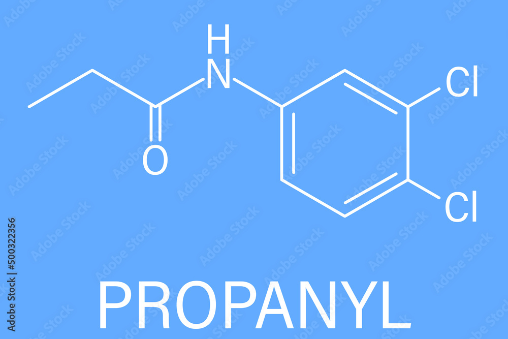 Propanil contact herbicide molecule, skeletal chemical formula. Stock