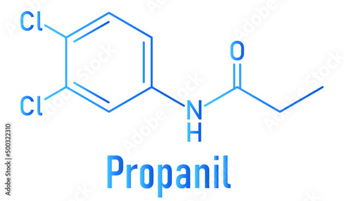 Propanil contact herbicide molecule,  skeletal chemical formula.